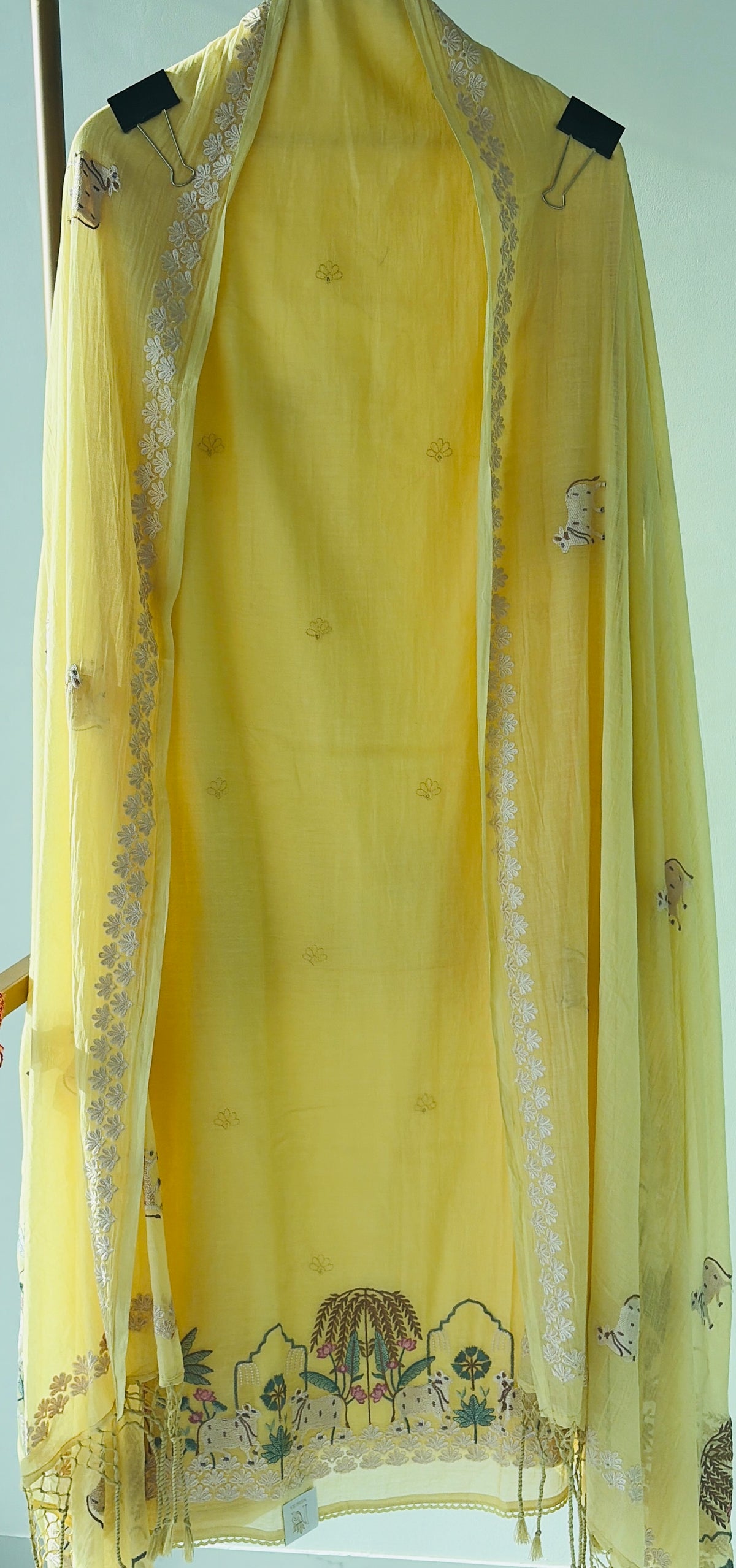 Yellow Mulmul Pichwai Unstitched Suit