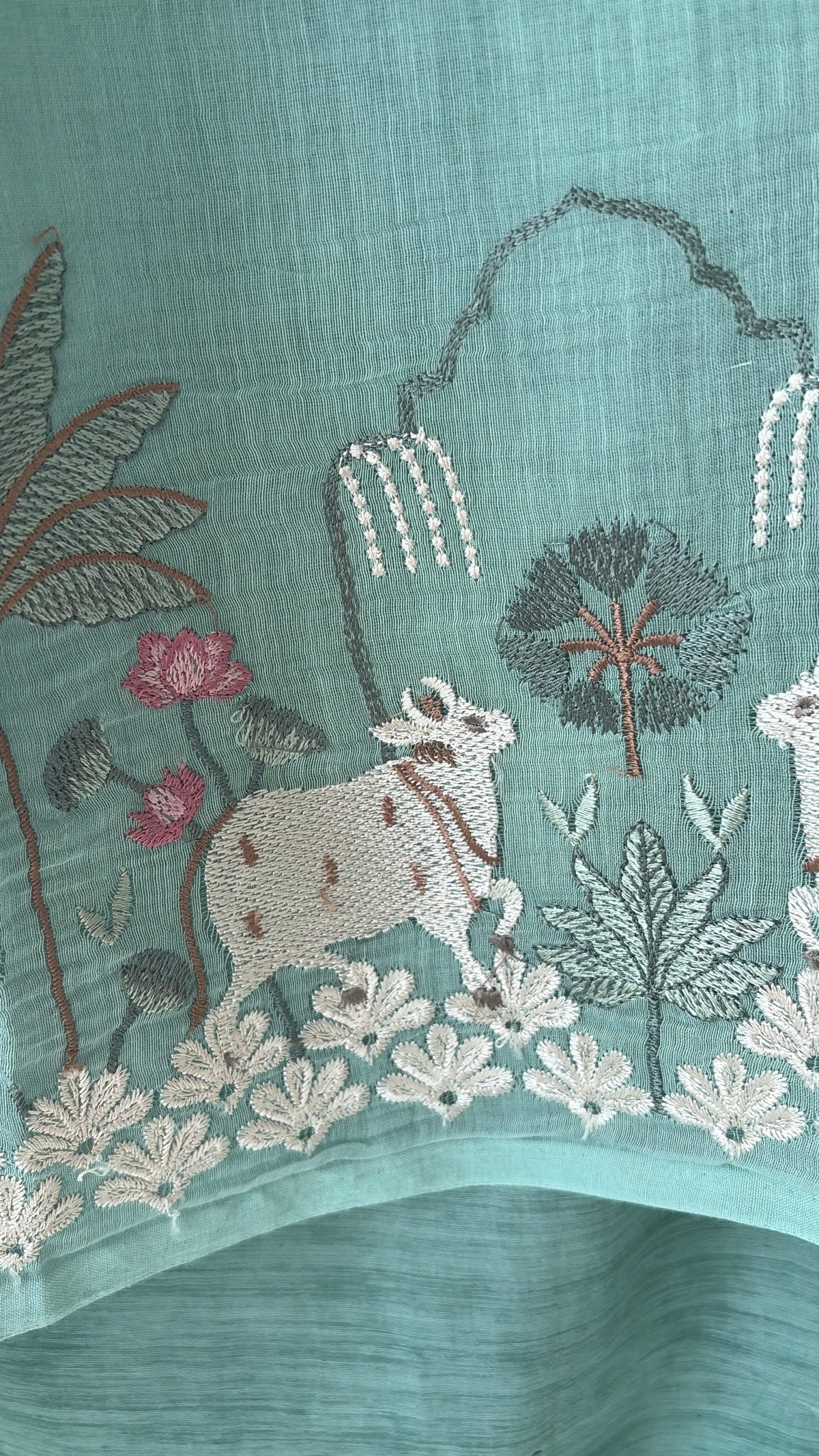 Green Mulmul Pichwai Unstitched Suit