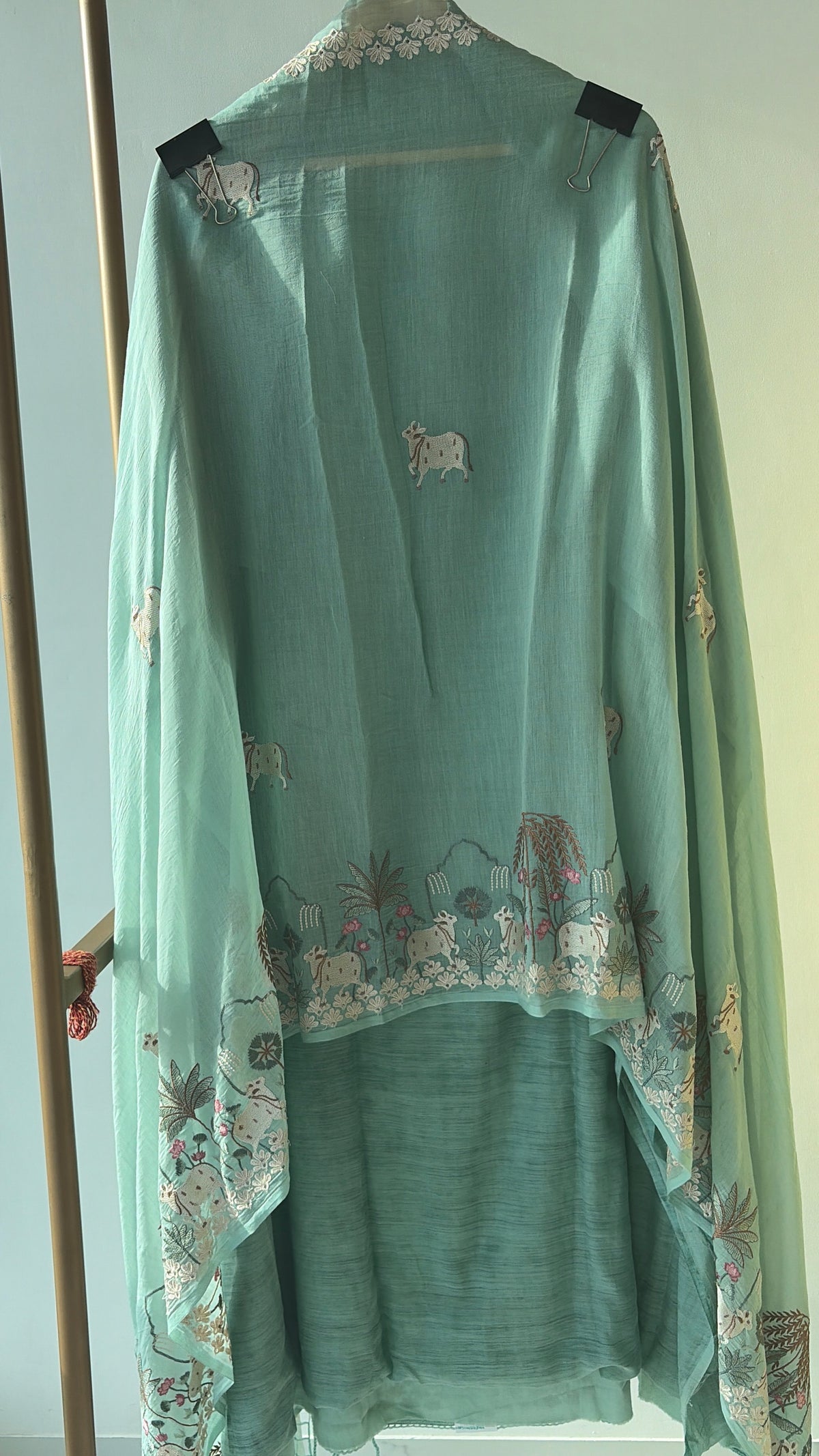 Green Mulmul Pichwai Unstitched Suit