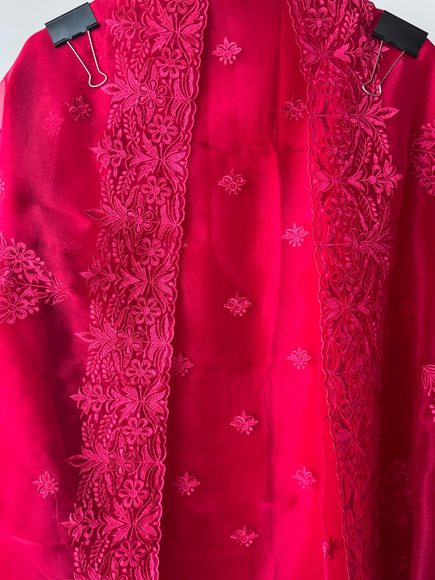 Red Embroidered Tissue Semi Stitched Suit