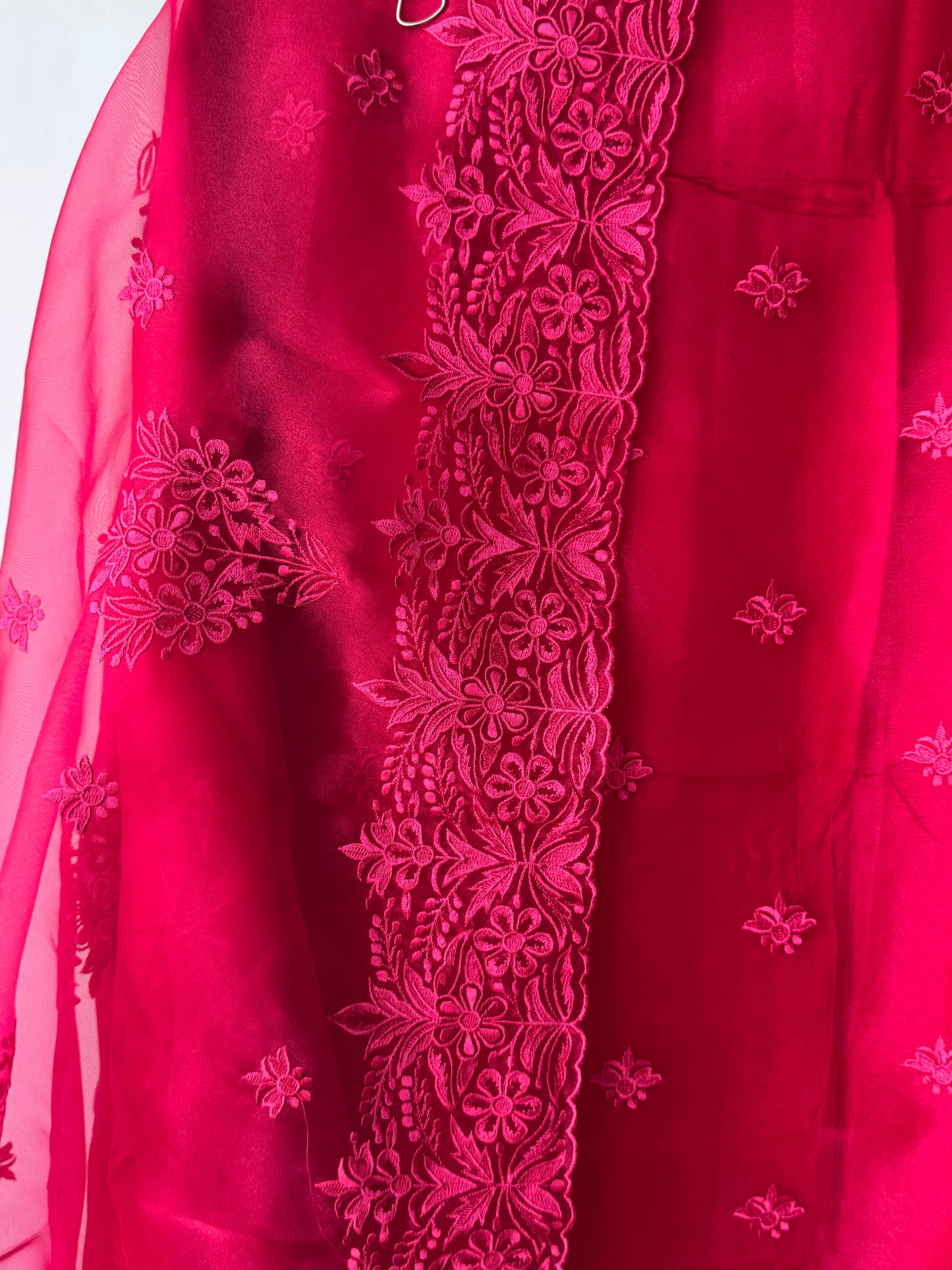 Red Embroidered Tissue Semi Stitched Suit