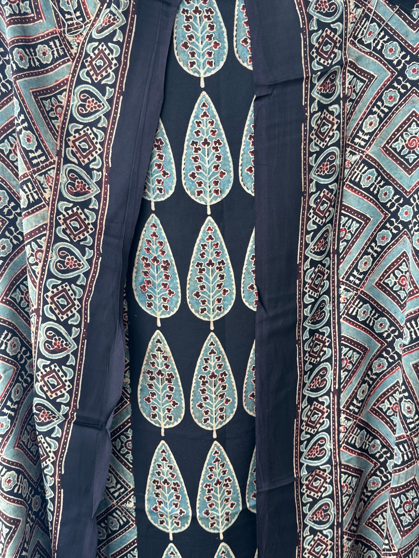Black Ajrak Modal Silk Unstitched Suit