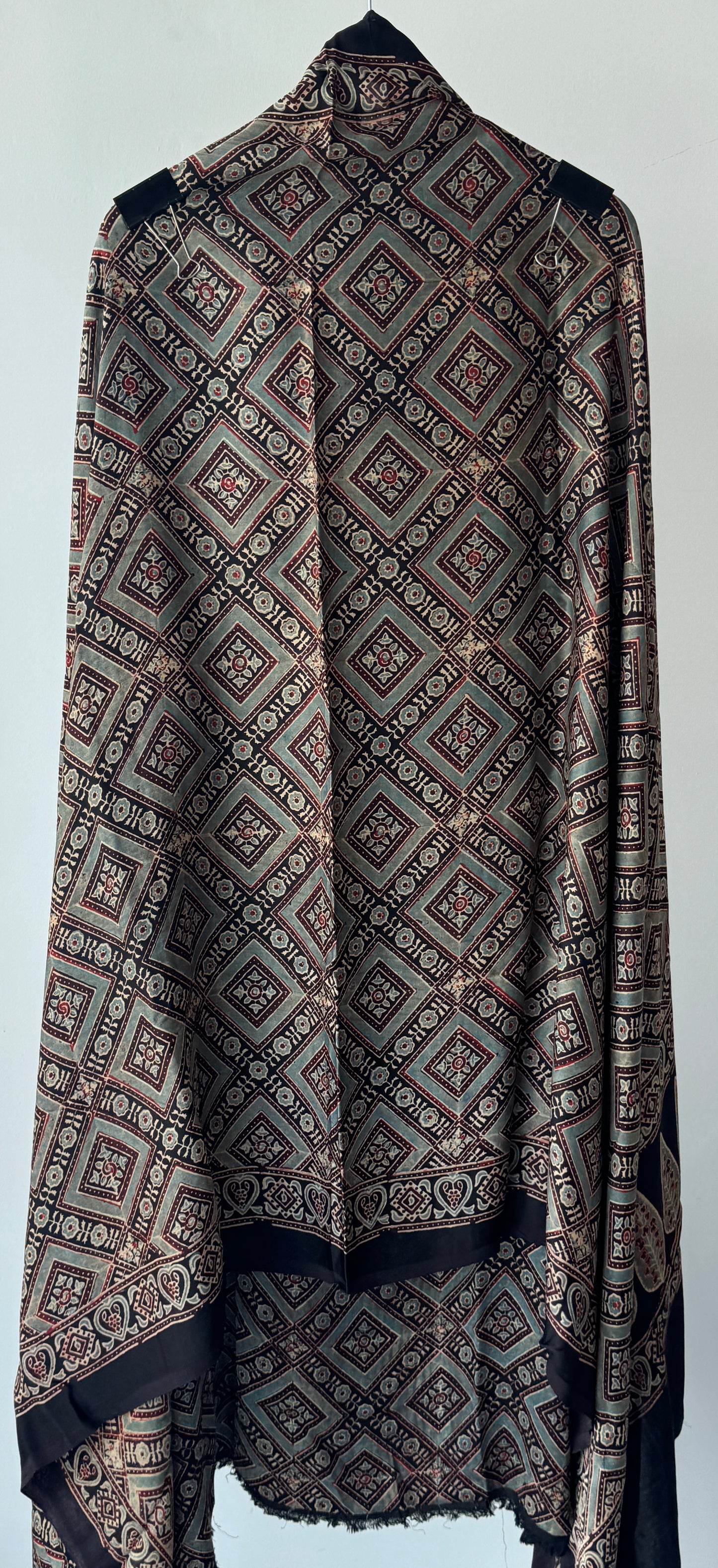 Black Ajrak Modal Silk Unstitched Suit