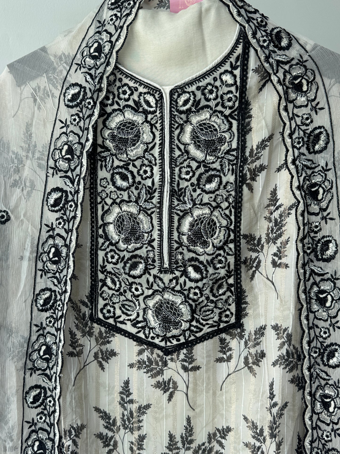 Off White Organza Semi Stitched Suit