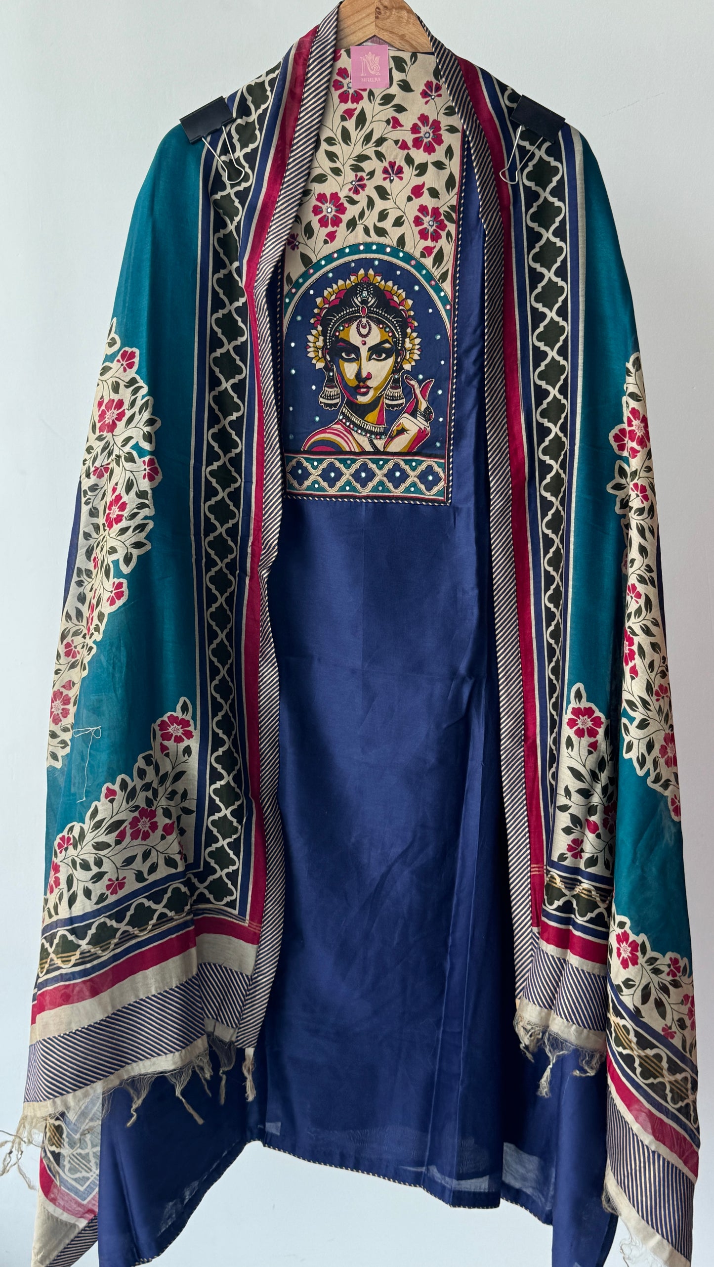 Dark Blue Dabka Work Maheshwari Silk Semi Stitched Suit