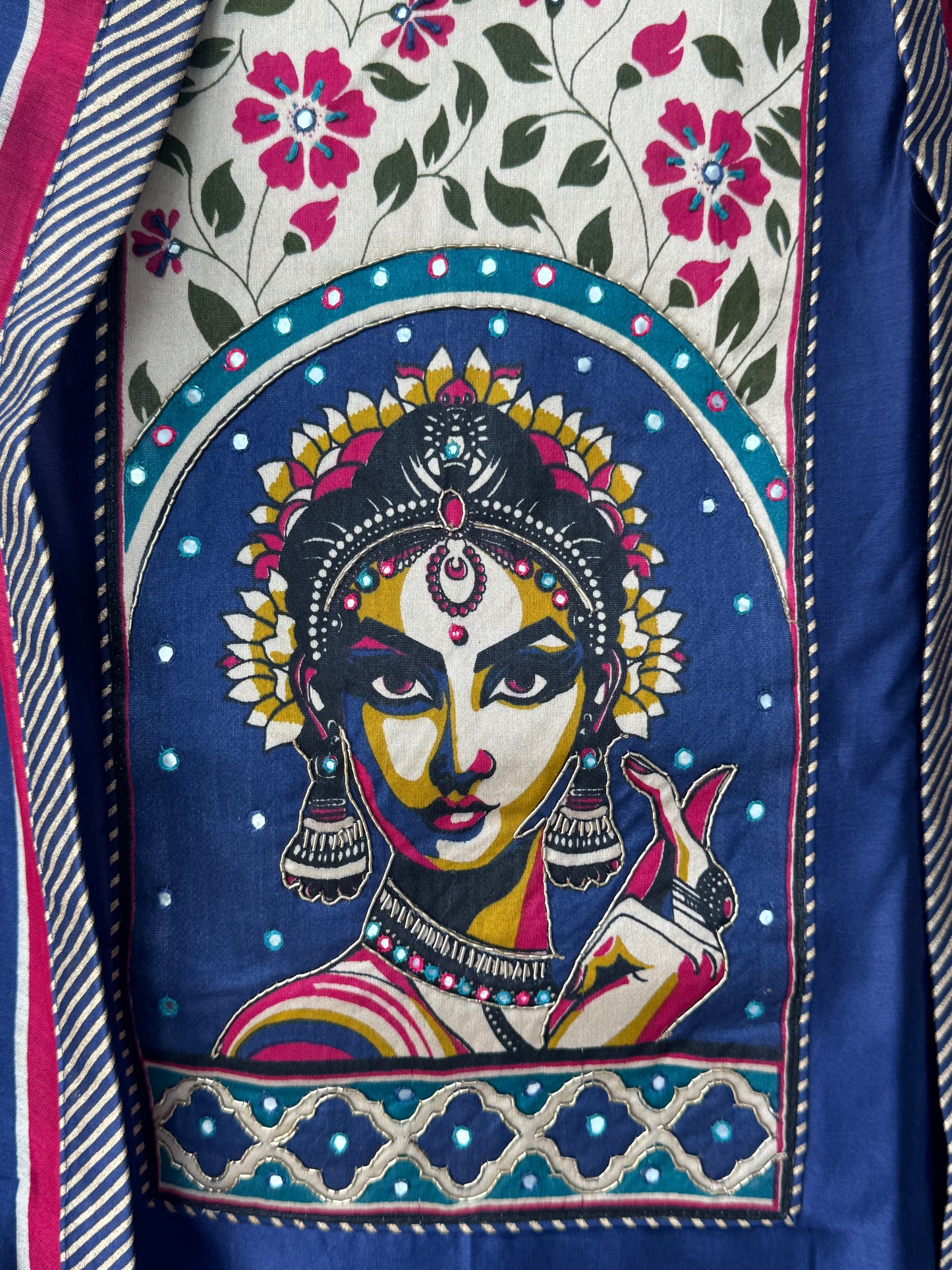 Dark Blue Dabka Work Maheshwari Silk Semi Stitched Suit