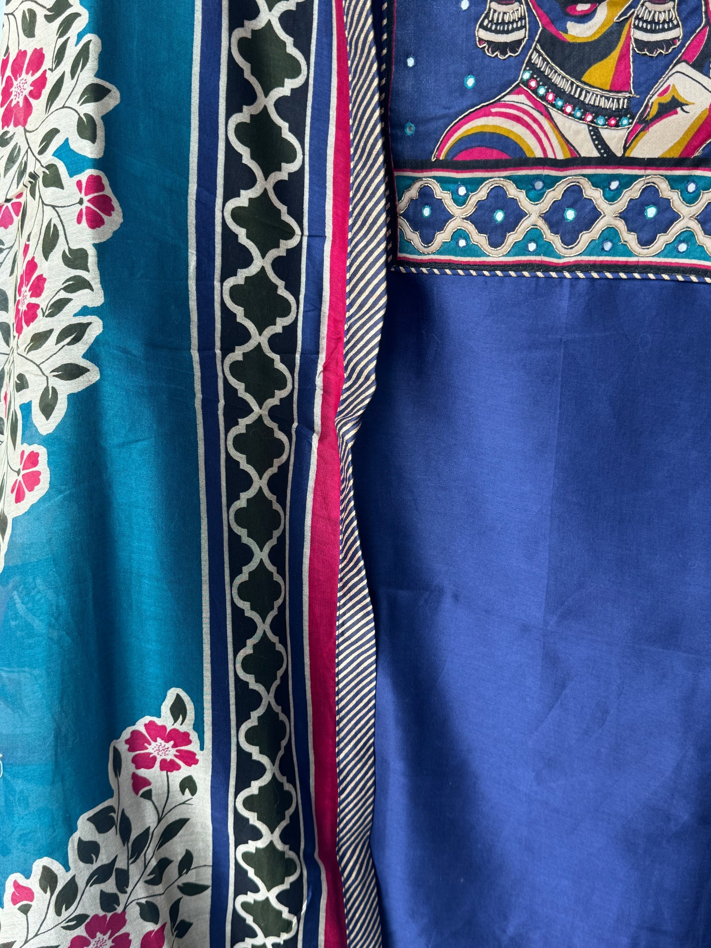 Dark Blue Dabka Work Maheshwari Silk Semi Stitched Suit