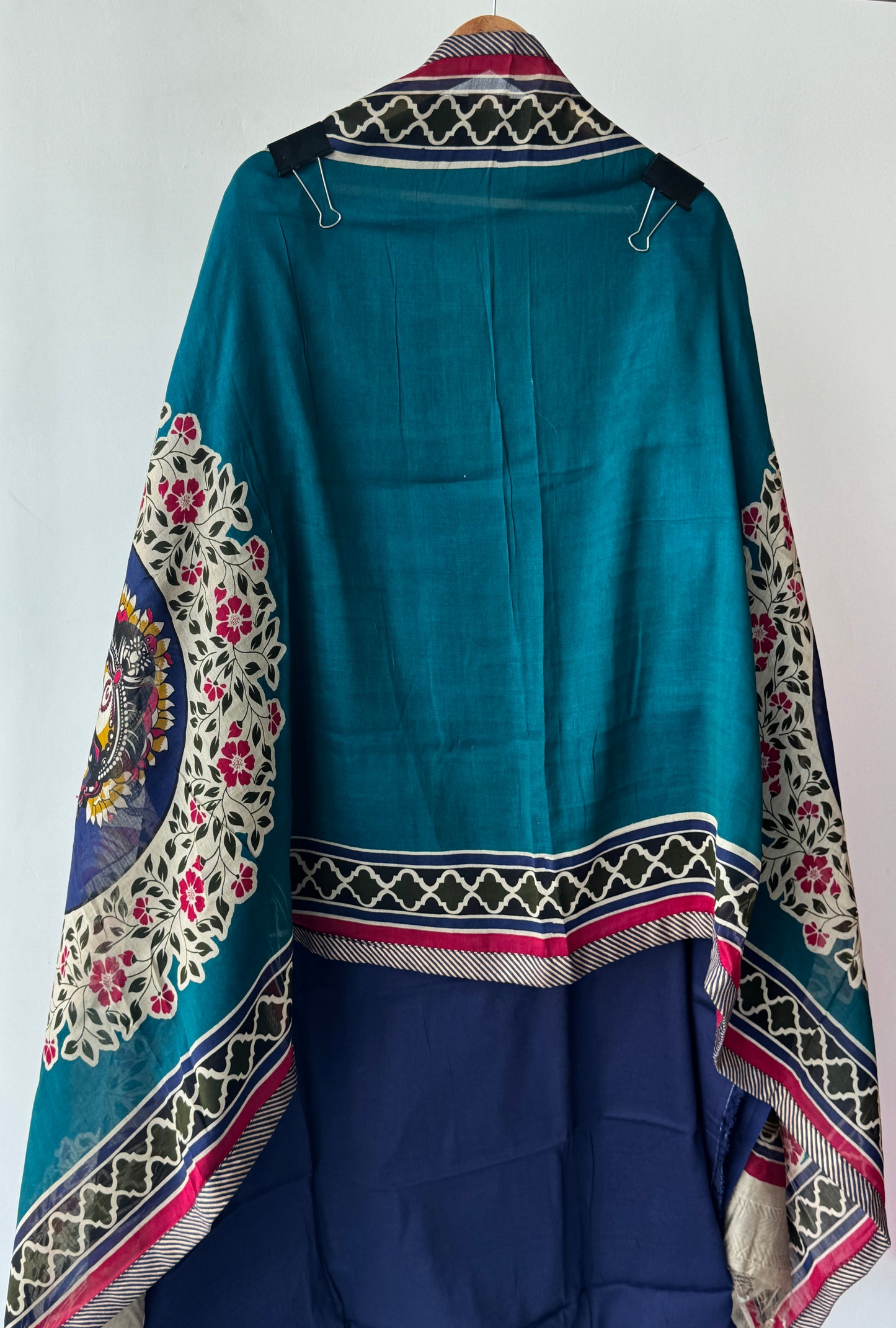 Dark Blue Dabka Work Maheshwari Silk Semi Stitched Suit