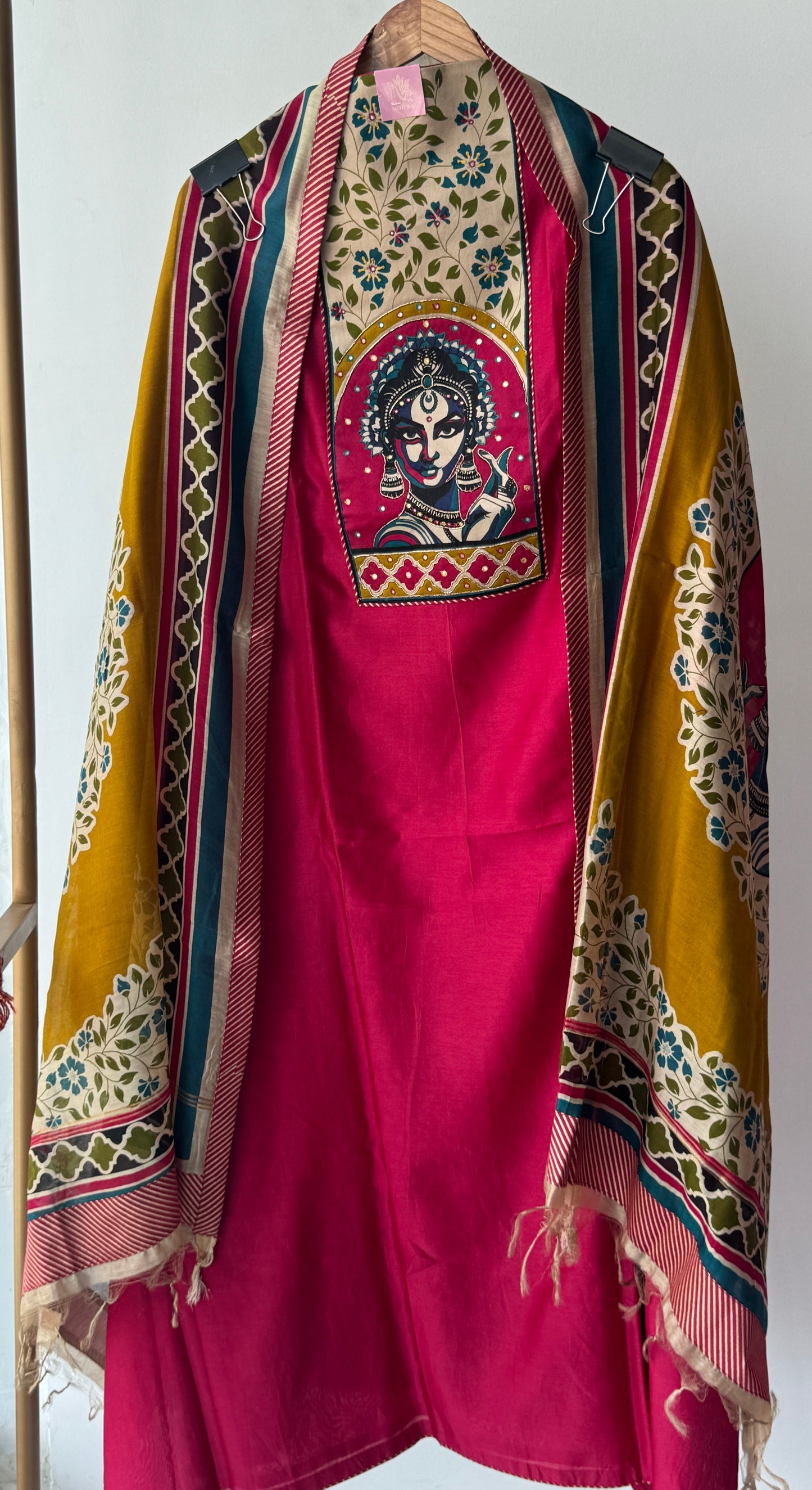 Pink Dabka Work Maheshwari Silk Semi Stitched Suit