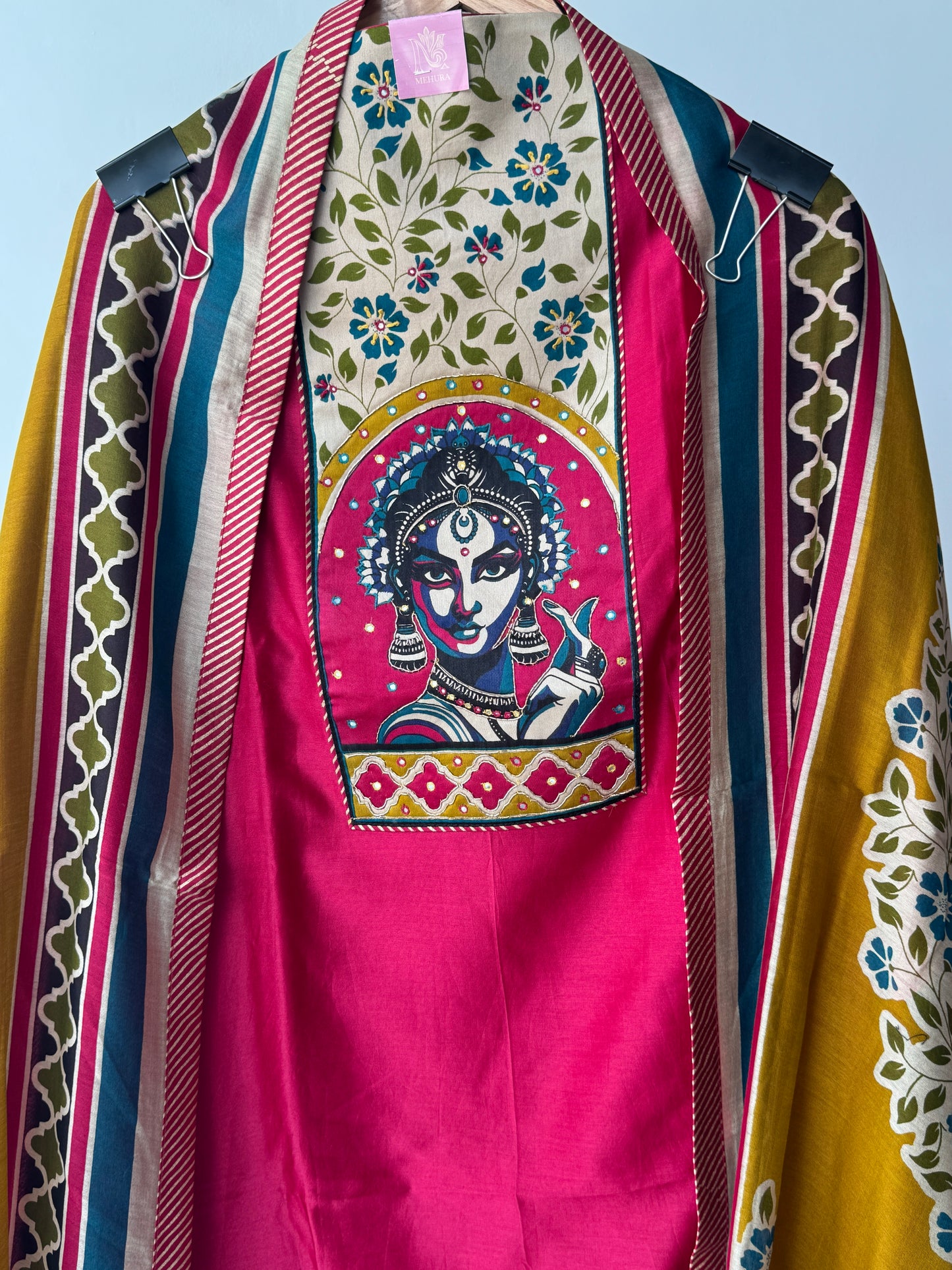 Pink Dabka Work Maheshwari Silk Semi Stitched Suit