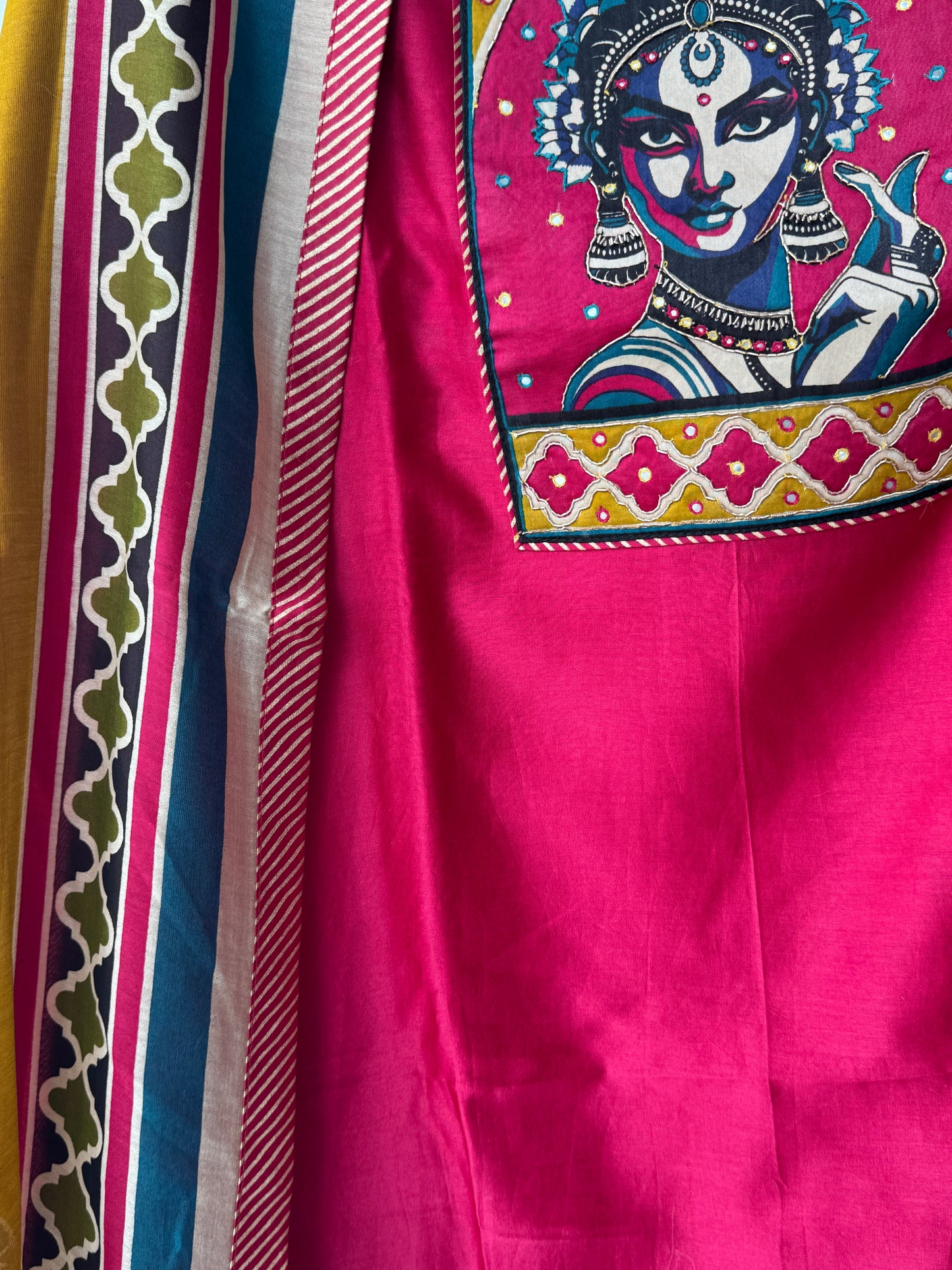 Pink Dabka Work Maheshwari Silk Semi Stitched Suit