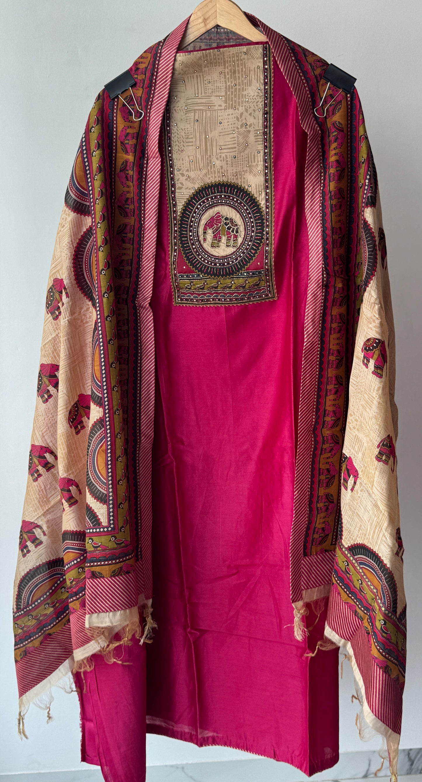 Pink Dabka Work Maheshwari Silk Semi Stitched Suit