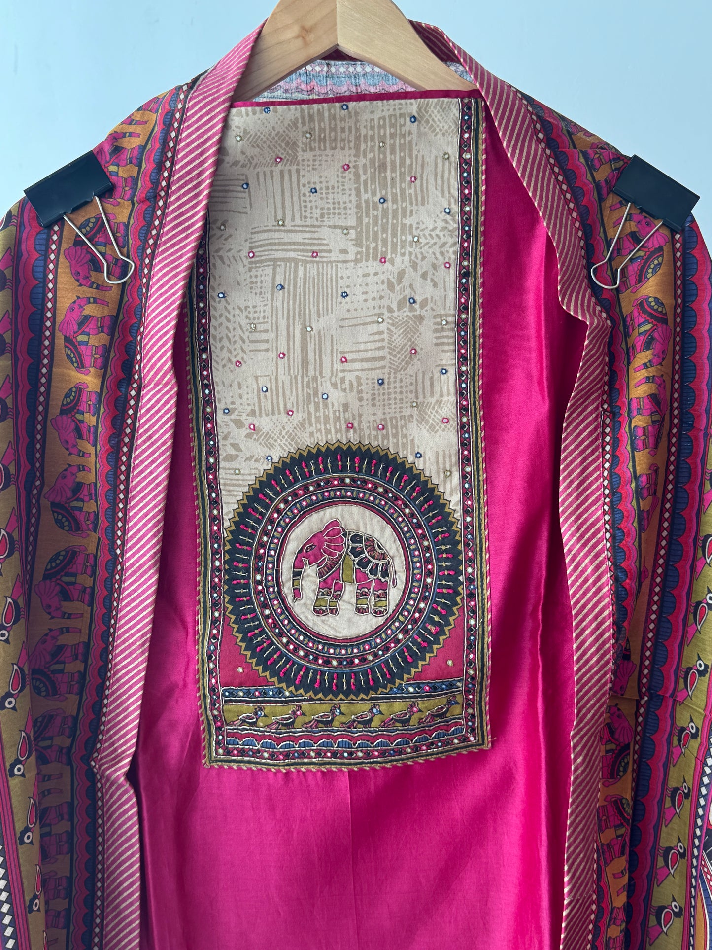 Pink Dabka Work Maheshwari Silk Semi Stitched Suit
