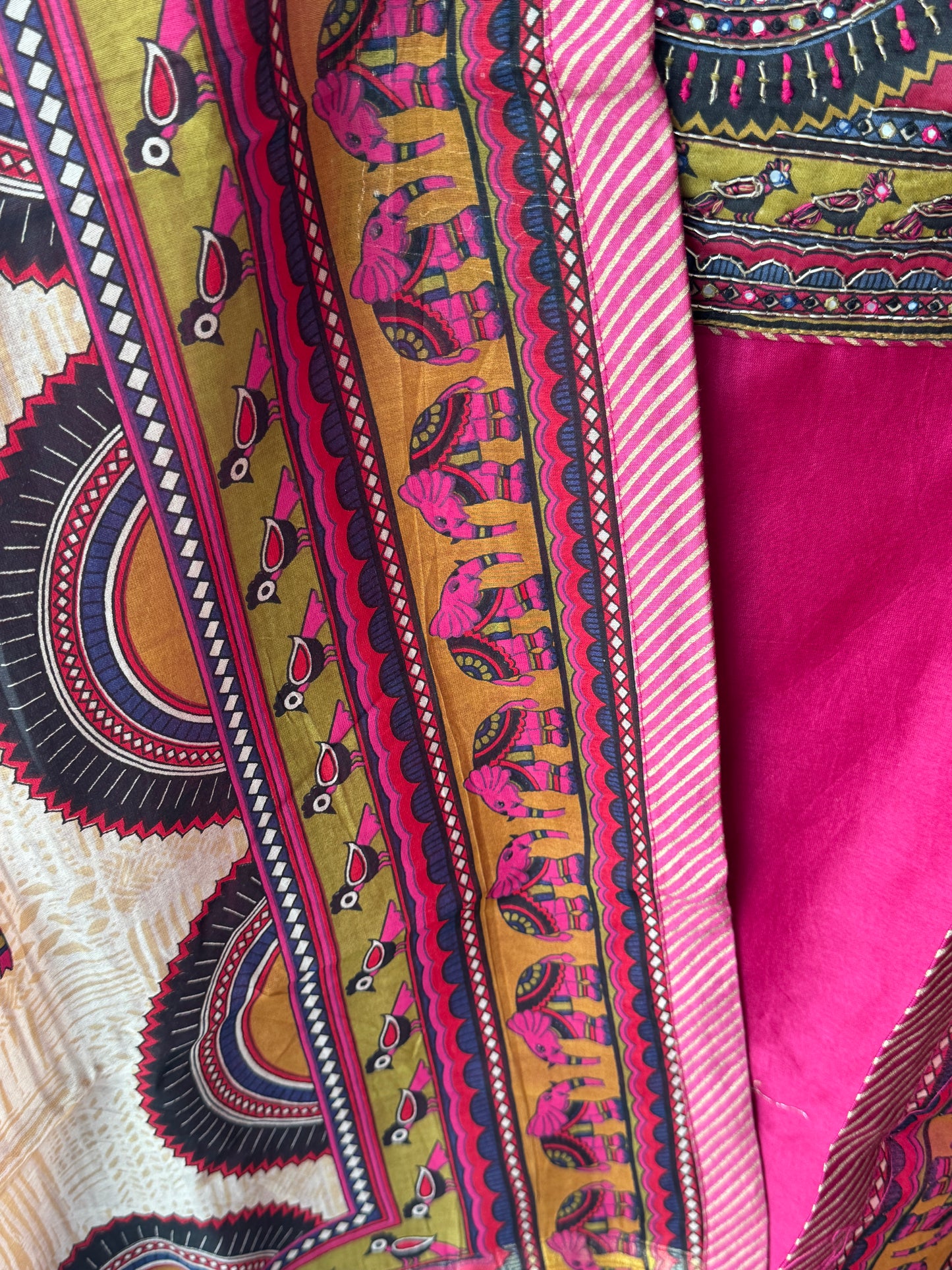 Pink Dabka Work Maheshwari Silk Semi Stitched Suit