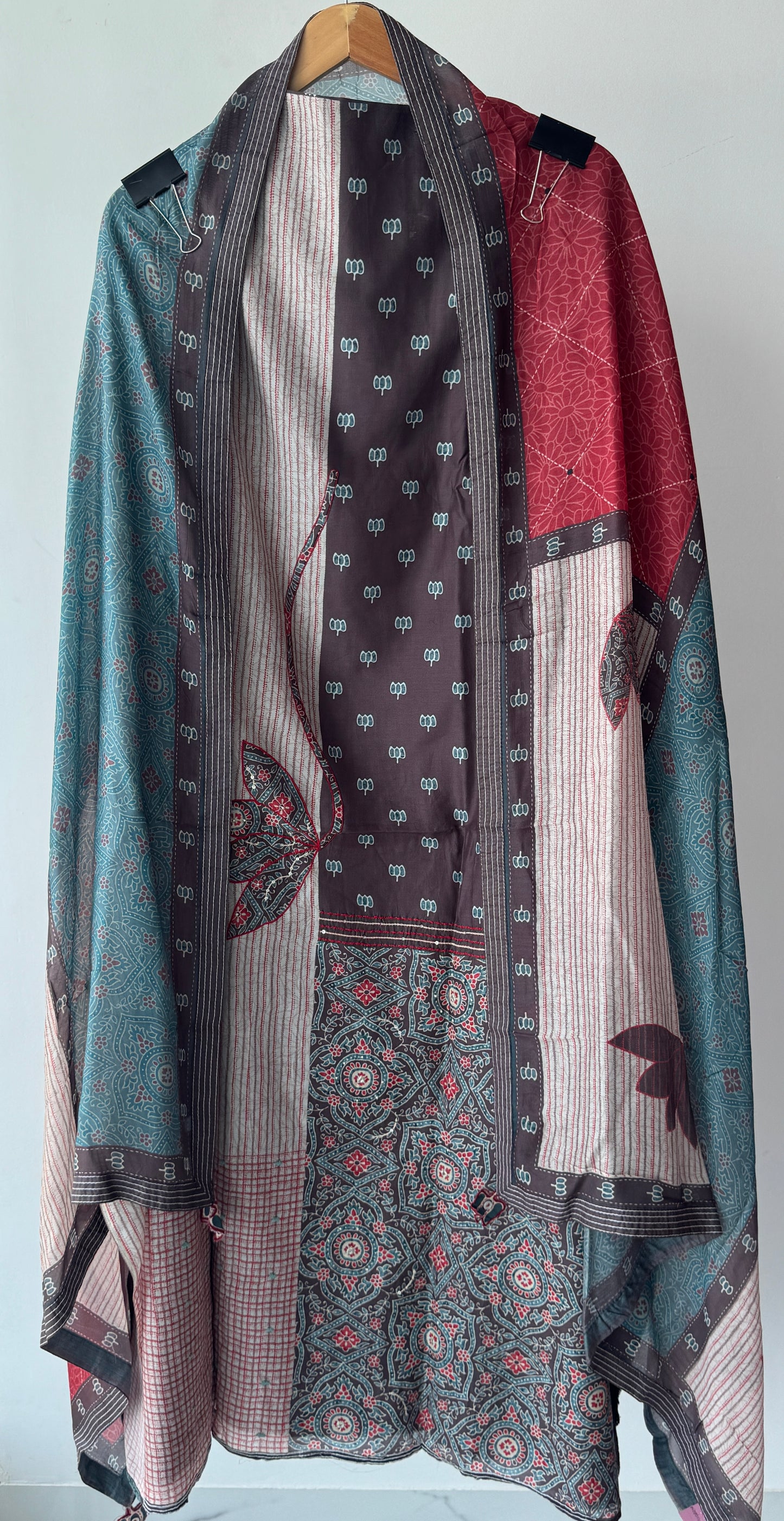 Dark Brown Muslin Digitally Printed Semi Stitched Suit