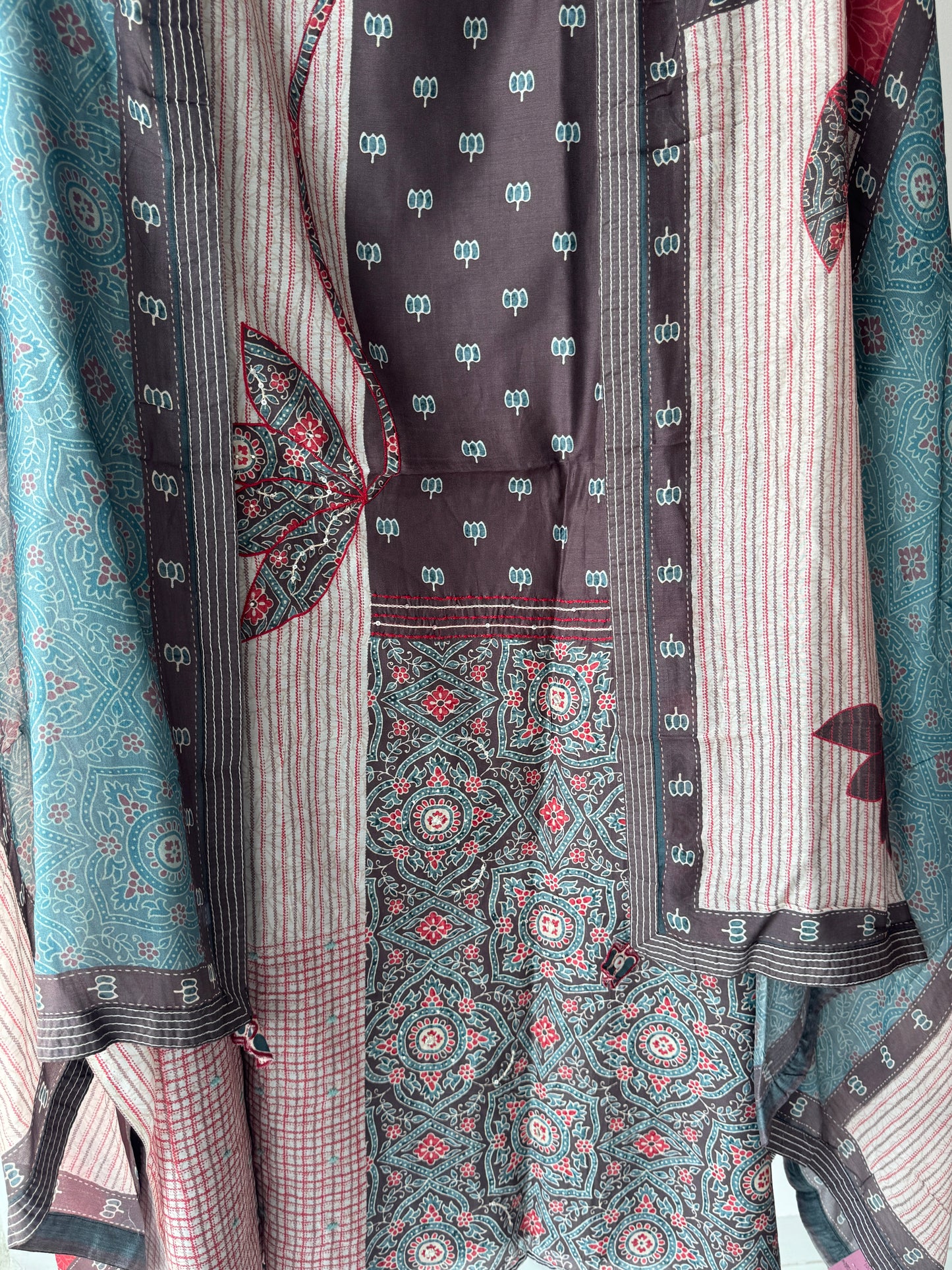 Dark Brown Muslin Digitally Printed Semi Stitched Suit