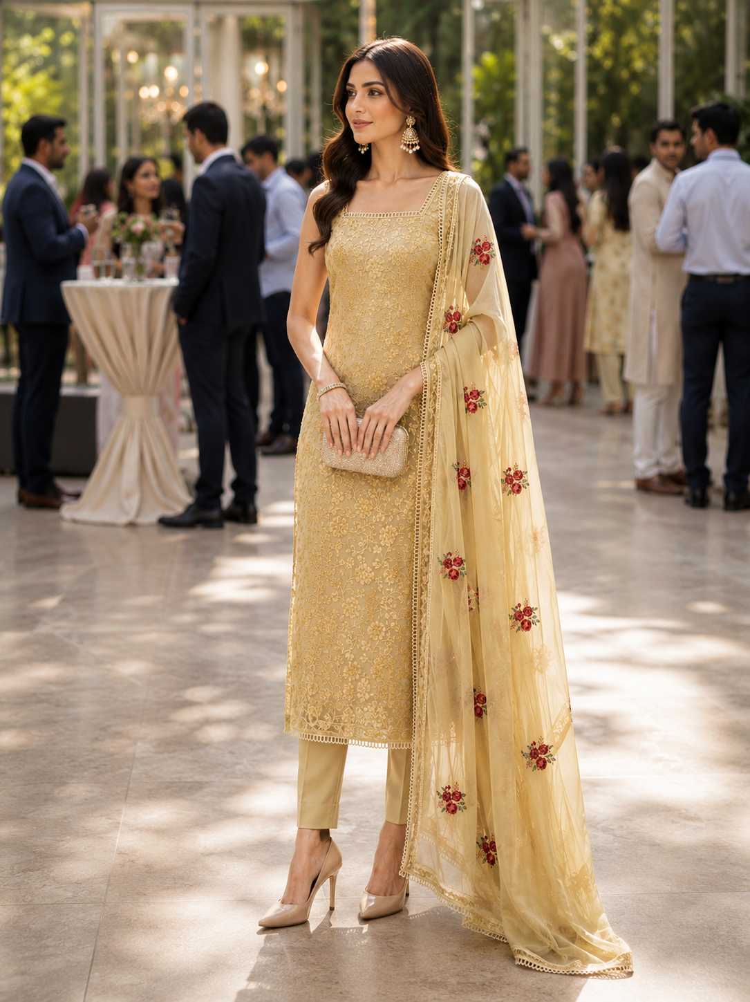 Brown Georgette Semi Stitched Suit