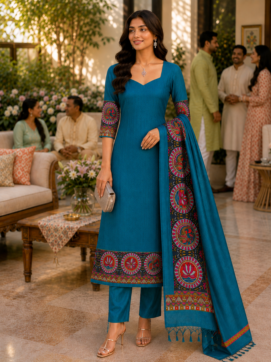 Green Maheshwari Silk Unstitched Suit