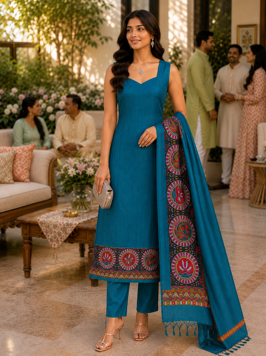 Green Maheshwari Silk Unstitched Suit