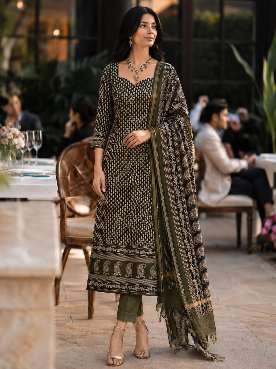 Olive Green Maheshwari Unstitched Suit