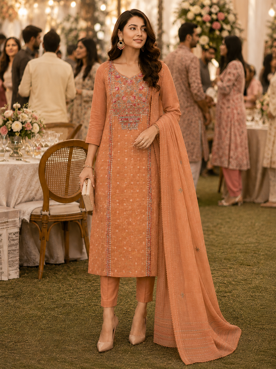 Brown Knot Chanderi Semi Stitched Suit