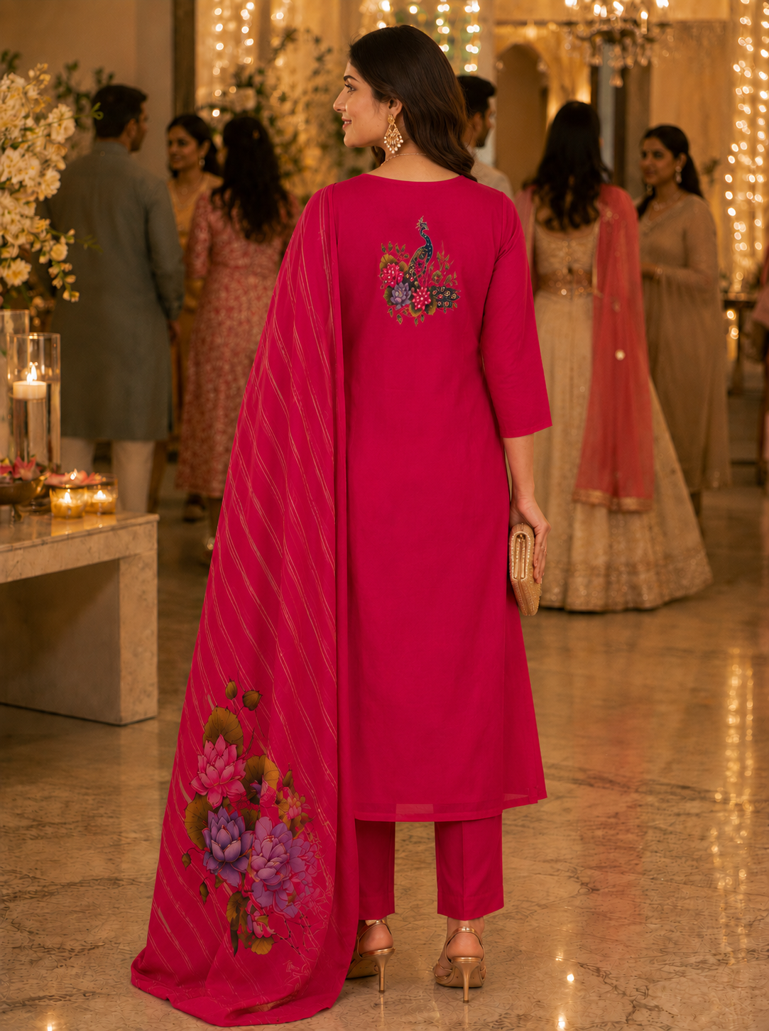 Pink Peacock Silk Semi Stitched Suit
