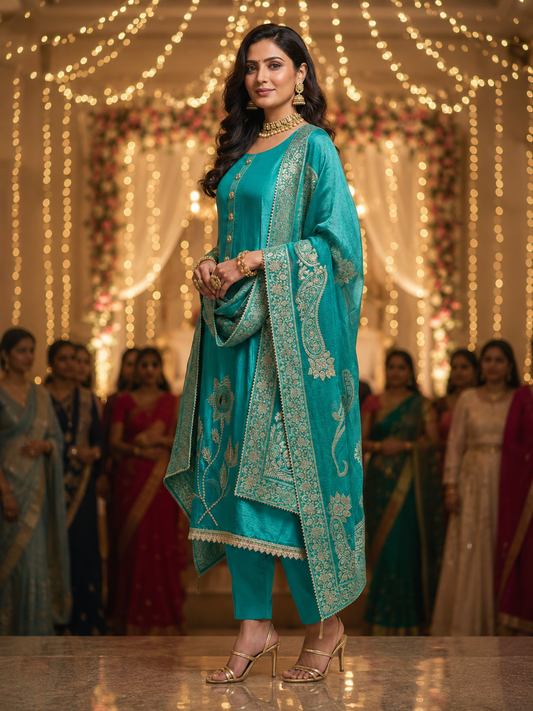 Pearl Banarasi Shimmer Semi Stitched Suit