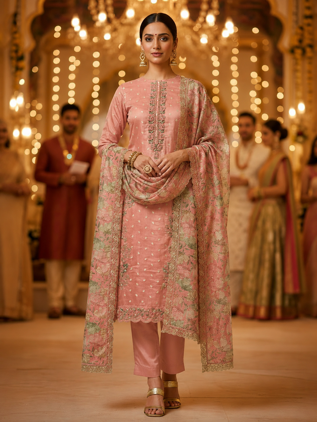Pink Banarasi Butti Semi Stitched Suit