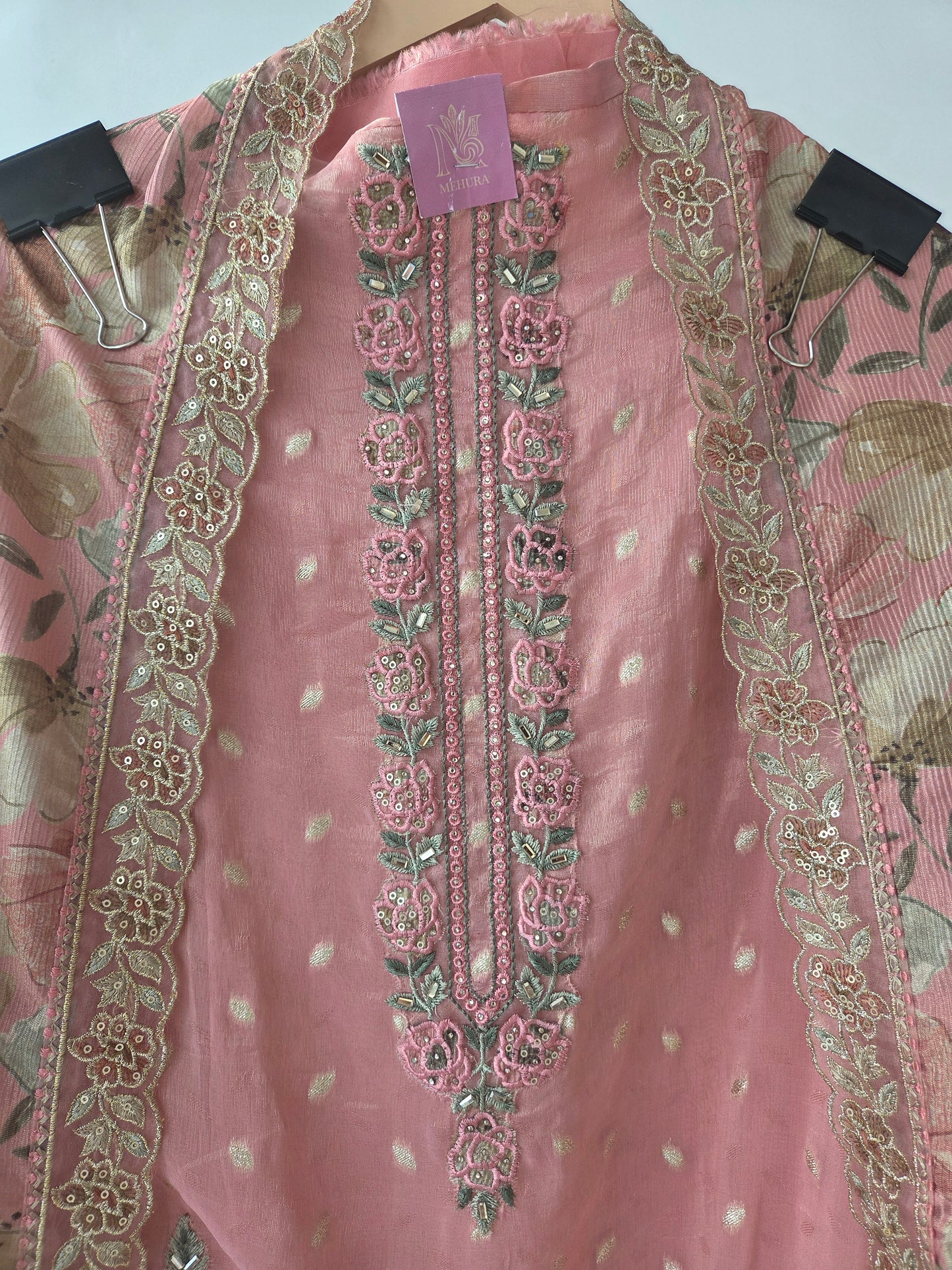 Pink Banarasi Butti Semi Stitched Suit