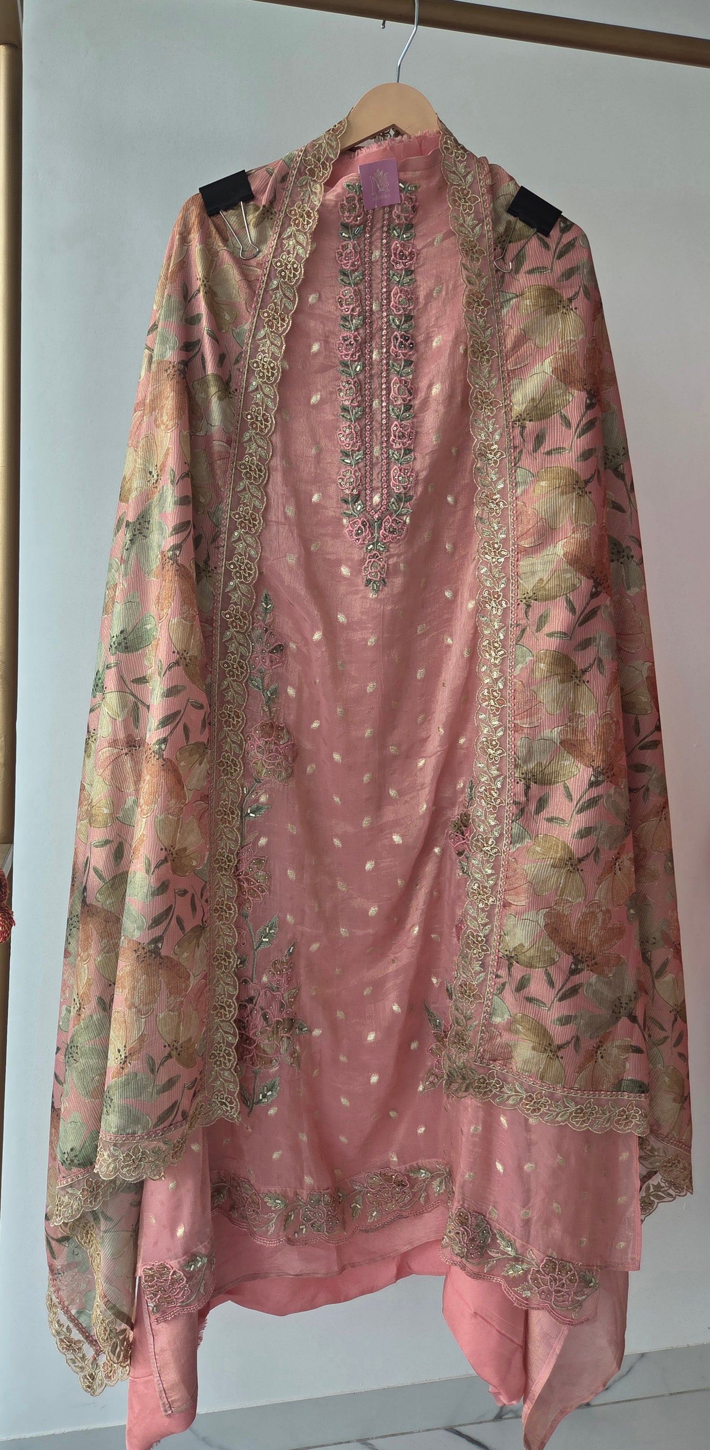 Pink Banarasi Butti Semi Stitched Suit