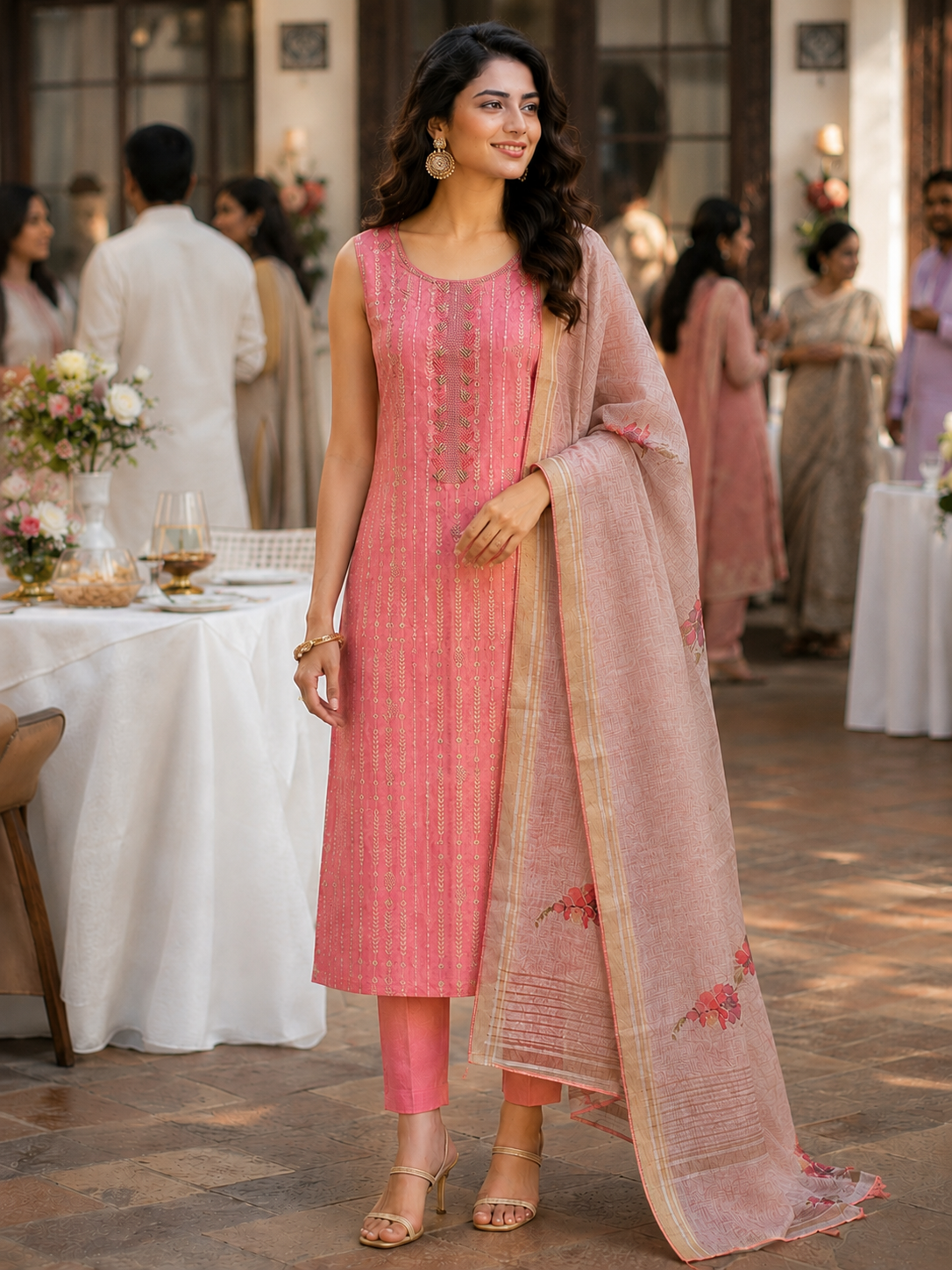 Pink Embroidered Cotton Unstitched Suit