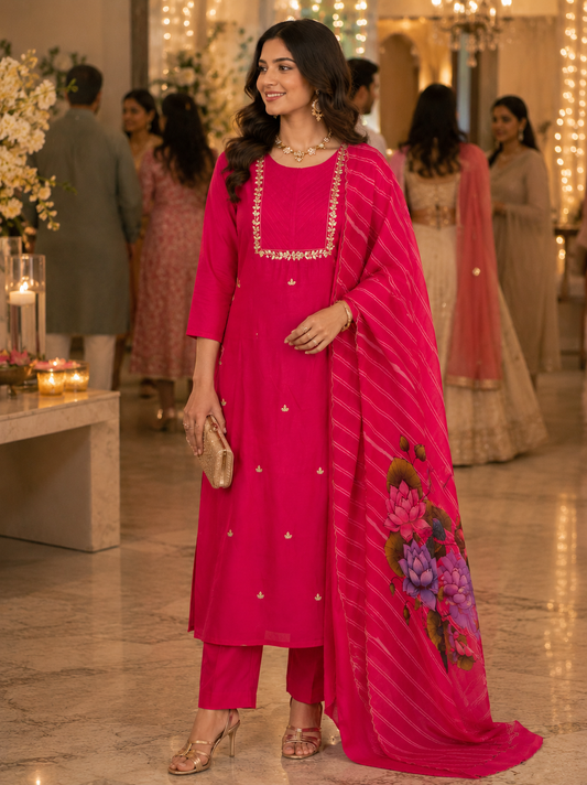Pink Peacock Silk Semi Stitched Suit