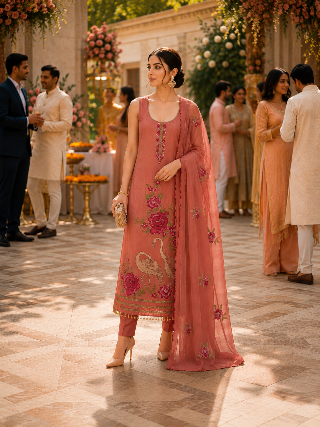 Mauve Embellished Shimmer Semi Stitched Suit