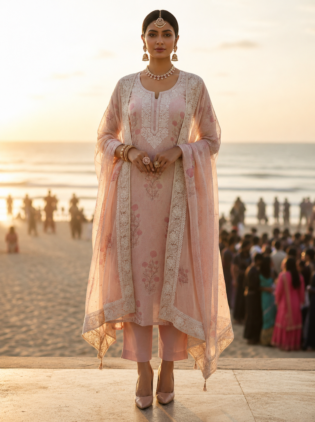 Pink Georgette Chikankari Semi Stitched Suit