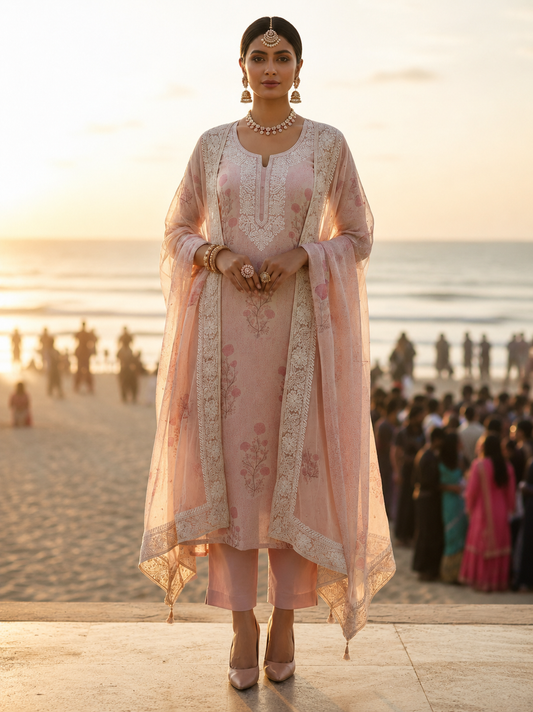 Pink Georgette Chikankari Semi Stitched Suit