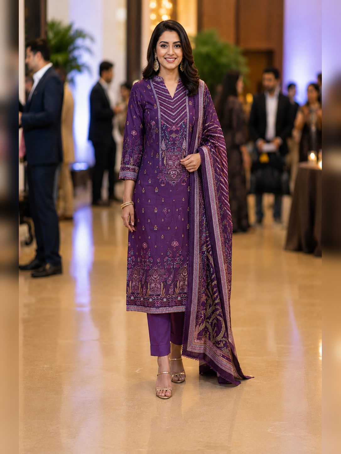 Purple Muslin Silk Unstitched Suit