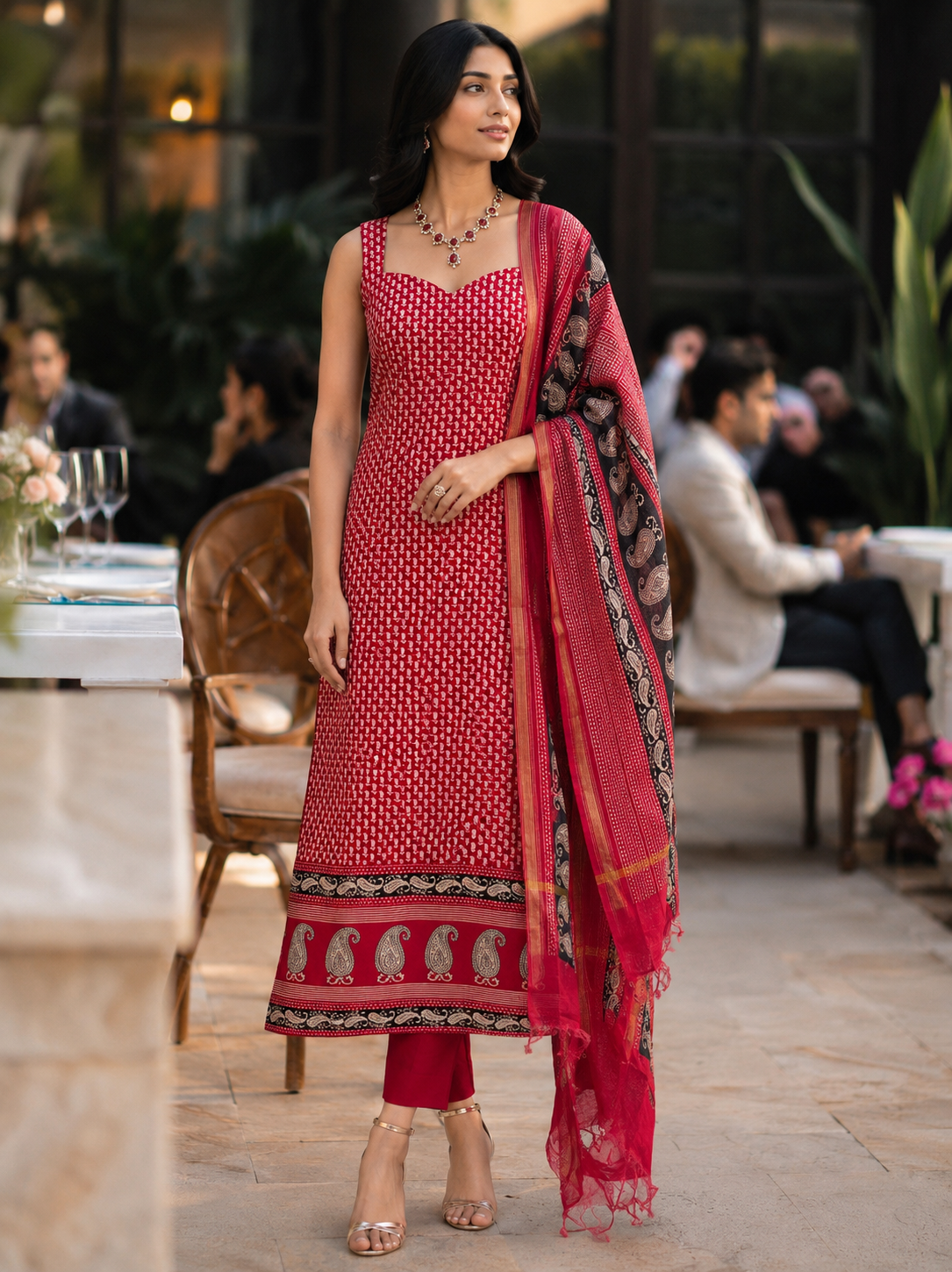 Red Maheshwari Unstitched Suit
