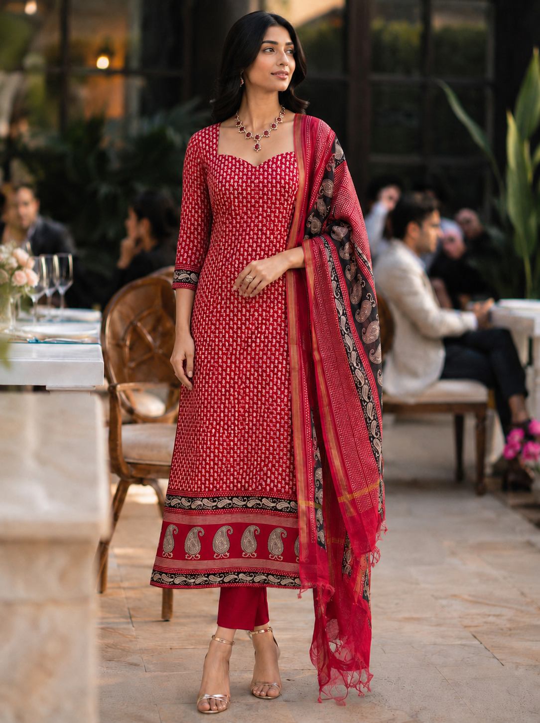 Red Maheshwari Unstitched Suit