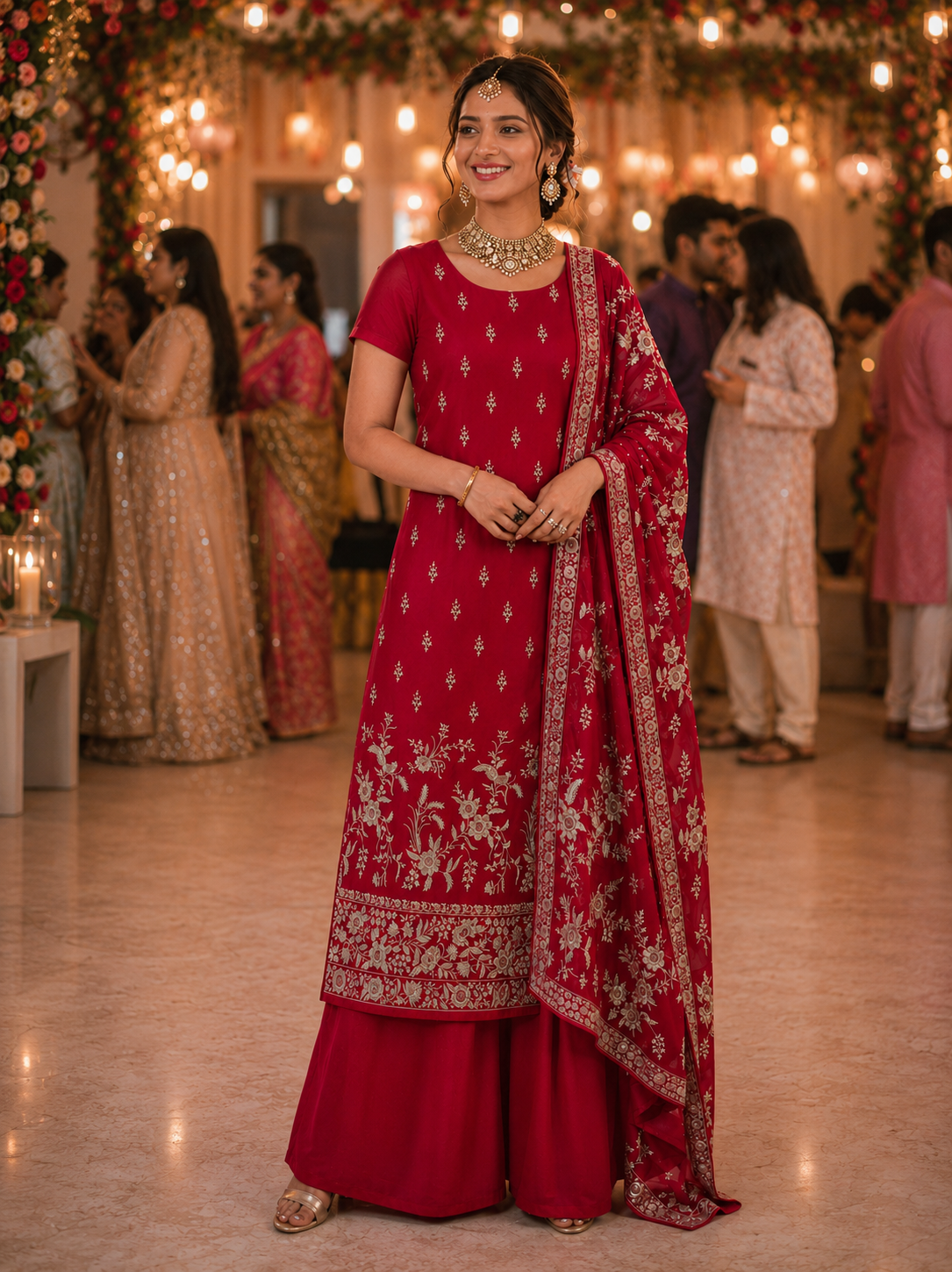 Red Parsi Georgette Semi Stitched Suit