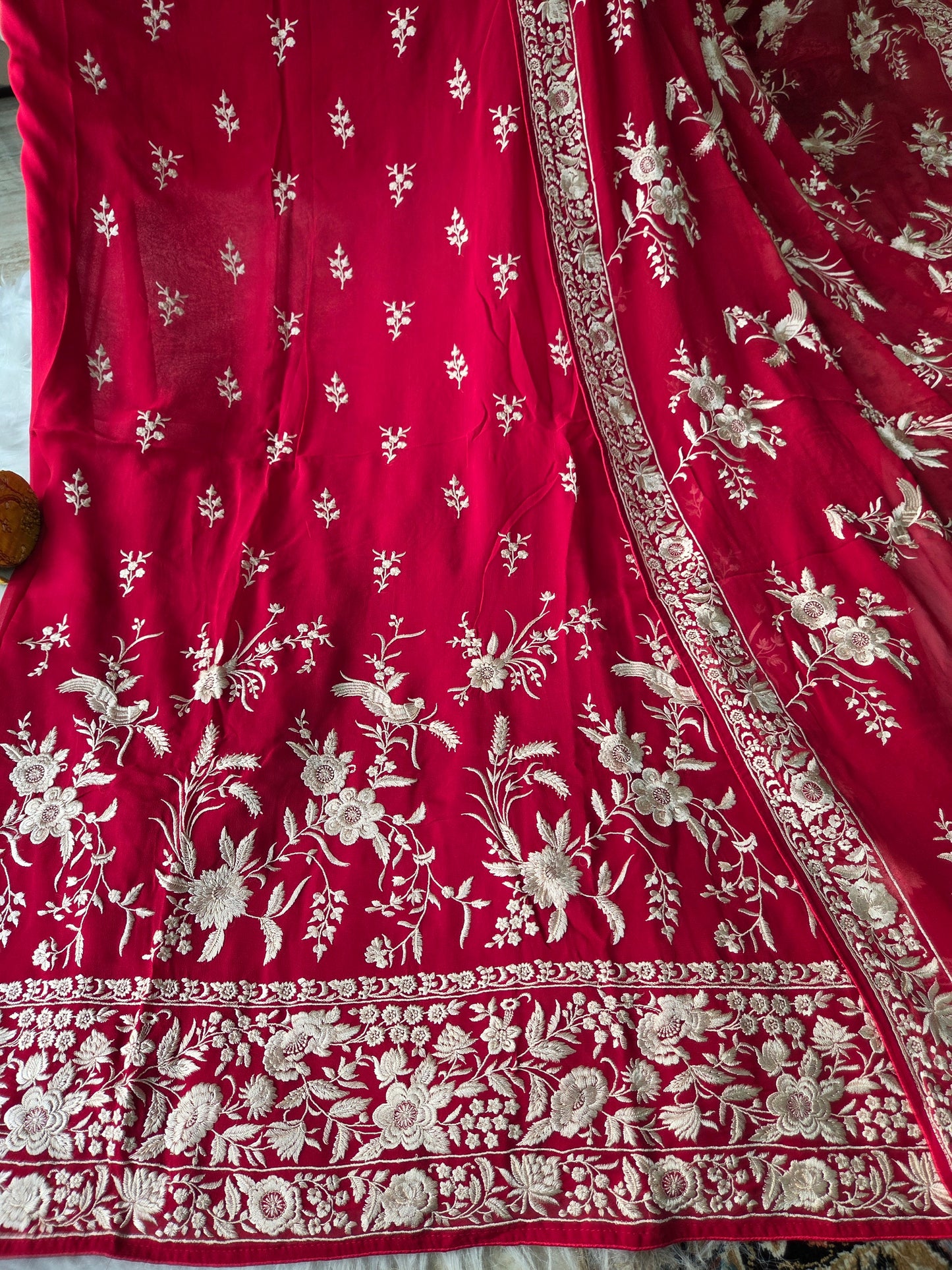 Red Parsi Georgette Semi Stitched Suit