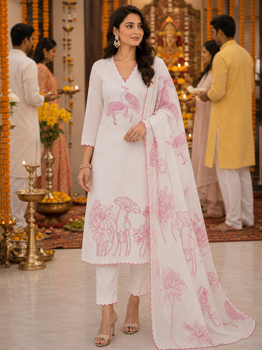 White Flamingo Mulmul Unstitched Suit